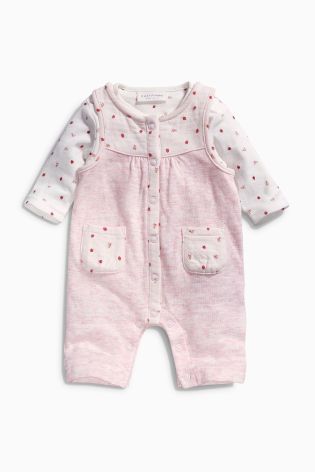 Pink Strawberry Dungarees With Bodysuit (0mths-2yrs)